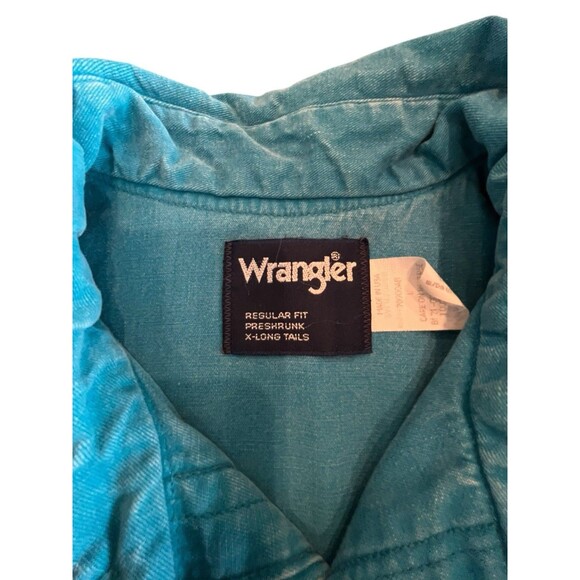 Wrangler Brushpopper Vintage Shirt Mens SZ Large Caped Yoke Turquoise - Picture 5 of 7